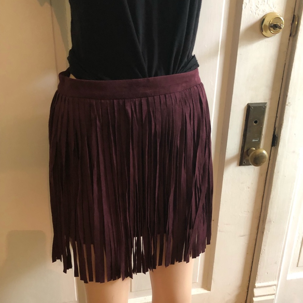 Fringe faux suede mini skirt